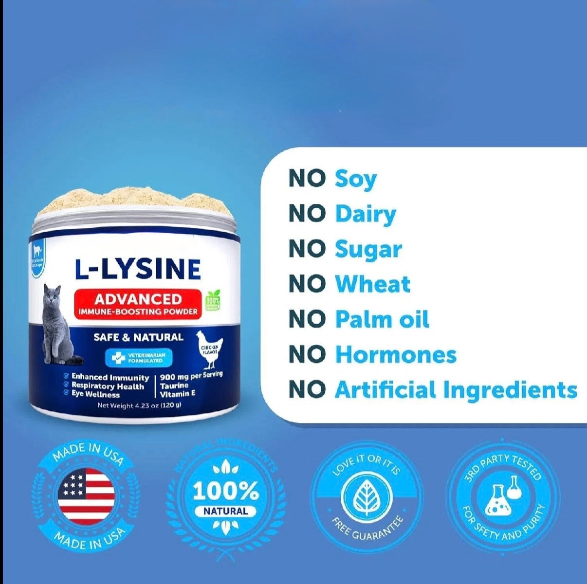 L-Lysine Powder for Cats | 900mg Immune & Eye Health Support