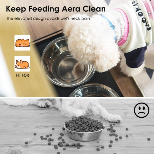 Feeding Station With 1 Storage Cabinets, Pet Feeding Station With 2 Elevated Dog Bowls, Side Hooks, Anti-tip Kit, Hidden Pet Feeder Station For Feeding   Watering, Black
