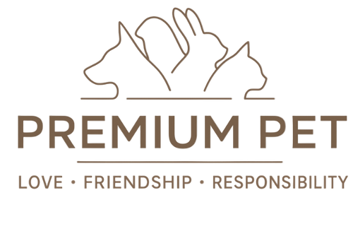 Logo for Premium Pet with paw print design on a white background